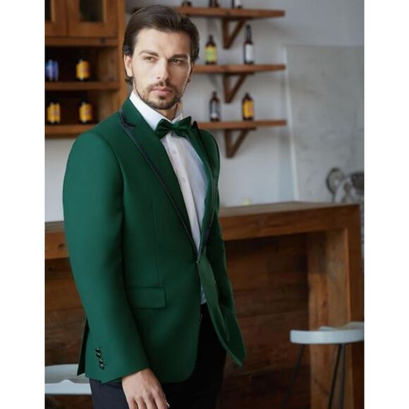 Mage Male New Slim Fit Black Satin Lapel Blazer 1 Button Double Vent Size Small - Picture 4 of 7